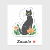 黒猫 | 花柄のかわいい猫 シール (シート)