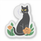 黒猫 | 花柄のかわいい猫 シール (正面)
