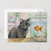 黒猫・金魚はがき ポストカード (正面/裏面)
