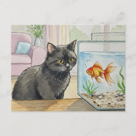 黒猫・金魚はがき ポストカード