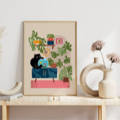 黒猫 金魚 遊び好きな猫好き ポスター