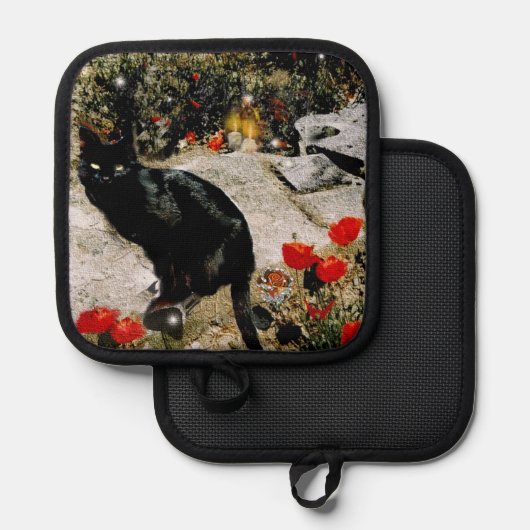 黒猫 鍋敷き (正面/裏面)