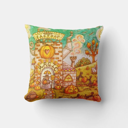 黒猫、魔女かぼちゃパイ工場装飾用クッション クッション (正面)