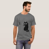 黒猫・魚猫おもしろい猫好き Tシャツ (正面フル)