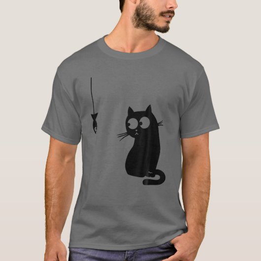 黒猫・魚猫おもしろい猫好き Tシャツ (正面)