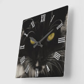 黒猫・黄目愛猫 スクエア壁時計 (傾斜)