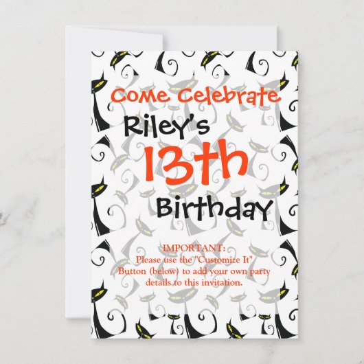 黒猫（黄色い目のハロウィーン模様） 招待状 (正面)