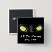 黒猫、黄色い緑の目、お洒落不気味 缶バッジ (正面&裏面)