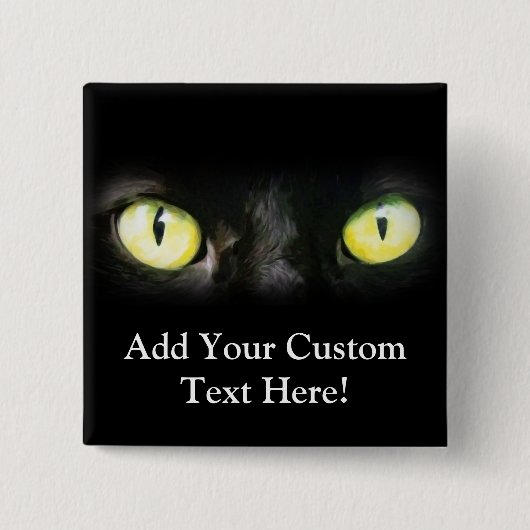 黒猫、黄色い緑の目、お洒落不気味 缶バッジ (正面)