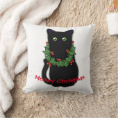 黒猫 | Meowyクリスマス |ホリー・ガーランド クッション (ブランケット)