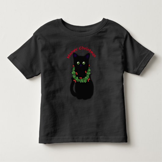 黒猫 | Meowyクリスマス |ホリー・ガーランド トドラーTシャツ (正面)