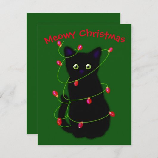 黒猫 | Meowyクリスマス | twinkle lights N ノートカード (正面/裏面)