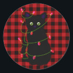 黒猫 | Meowy Christmas | twinkle star light ラウンドシール<br><div class="desc">Meowy Christmas - cute black cat with twinkle star lights – カスタマイズ可能！譲渡可能！</div>