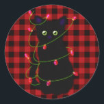 黒猫 | Meowy Christmas | twinkle star light ラウンドシール<br><div class="desc">Meowy Christmas - cute black cat with twinkle star lights – カスタマイズ可能！譲渡可能！</div>