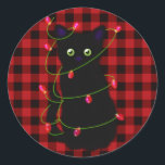 黒猫 | Meowy Christmas | twinkle star light ラウンドシール<br><div class="desc">Meowy Christmas - cute black cat with twinkle star lights – カスタマイズ可能！譲渡可能！</div>