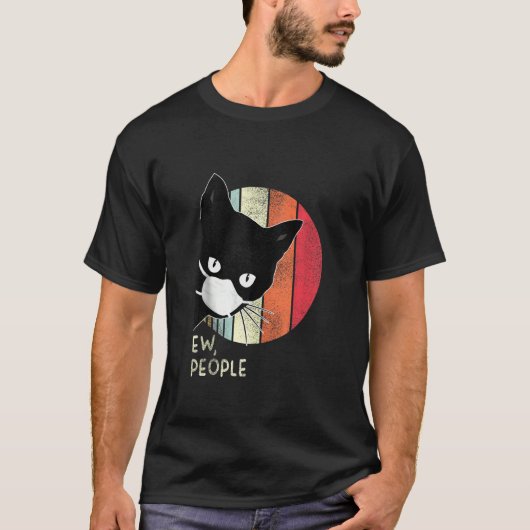 黒猫Ew peopleグラフィックダークカラー Tシャツ (正面)