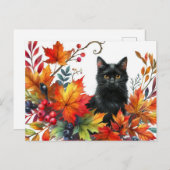 黒猫in秋カラフル離れの葉書 ポストカード (正面/裏面)