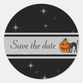 黒猫Save the Dateスタンプ ラウンドシール
