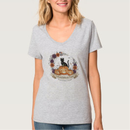 黒猫Vネック「ハロウィンの夢」 Tシャツ