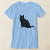 黒猫VネックTシャツ レディース