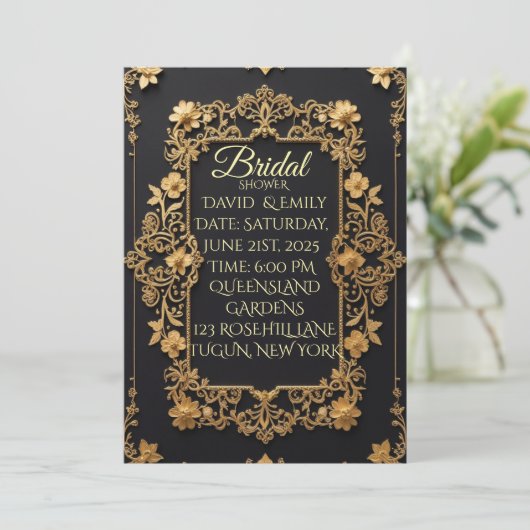 黒王室のと金ゴールドの結婚式招待状 招待状 (スタンド正面)