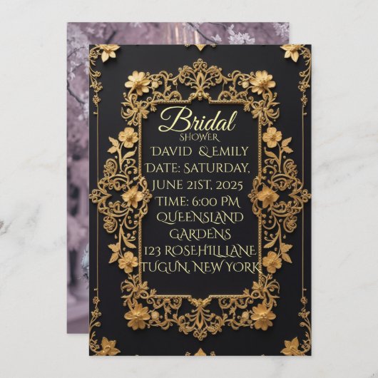 黒王室のと金ゴールドの結婚式招待状 招待状 (正面/裏面)