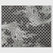 黒王室のハートバロック銀ハートグレー ラッピングペーパー (フラット)