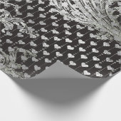黒王室のハートバロック銀ハートグレー ラッピングペーパー (角)