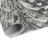 黒王室のハートバロック銀ハートグレー ラッピングペーパー (ロールコーナー)