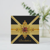 黒王室のパーティー2エレガントの金ゴールド赤い宝石 招待状 (スタンド正面)