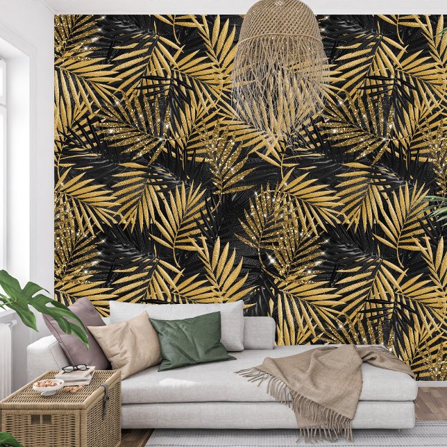 黒王室のフランスの金の植物花 壁紙 (black and gold botanical elegant wallpaper )