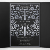 黒王室の中世の銀結婚剣 三つ折り招待状 (内部中)