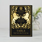 黒王室の中世ライオ結婚ンのホイル表カード 箔招待状 (立ち正面)