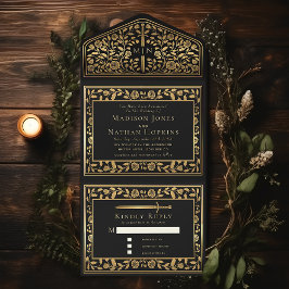 黒王室の中世結婚刀 オールインワン招待状