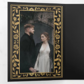 黒王室の中世結婚刀QRコード 三つ折り招待状 (内部最初)