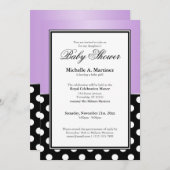 黒王室の水玉模様紫ベビーシャワー 招待状 (正面/裏面)