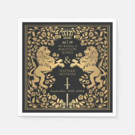 黒王室の獅子中世結婚剣 スタンダードカクテルナプキン