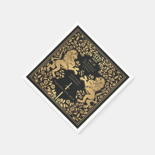 黒王室の獅子中世結婚剣 スタンダードカクテルナプキン (角)