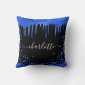 黒王室の色のグリッタードライブ名スクリプト クッション (裏面)