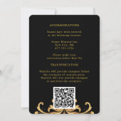 黒王室の金ゴールドダマスクウォーター結婚カラー 招待状 (裏面)