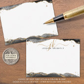 黒瑪瑙ジオードスクリプトモノグラム金ゴールドグリッター ノートカード