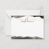 黒瑪瑙ジオードスクリプトモノグラム金ゴールドグリッター ノートカード (正面)