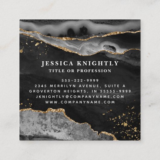 黒瑪瑙金ゴールドグリッタースクリプトモノグラム スクエア名刺 (裏面)
