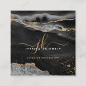 黒瑪瑙金ゴールドグリッタースクリプトモノグラム スクエア名刺 (正面)