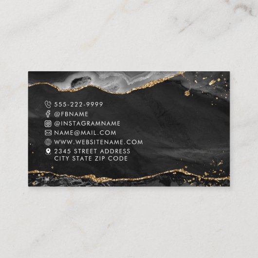 黒瑪瑙金ゴールドグリッタースクリプトモノグラム 名刺 (裏面)