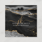 黒瑪瑙金ゴールドグリッタースクリプトモノグラムQR スクエア名刺 (正面)