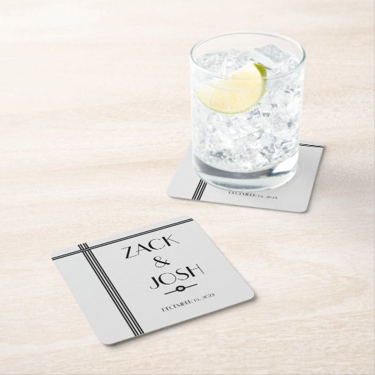 黒男らしとグレー結婚の スクエアペーパーコースター (インサイチュ)