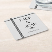 黒男らしとグレー結婚の スクエアペーパーコースター (アングル)