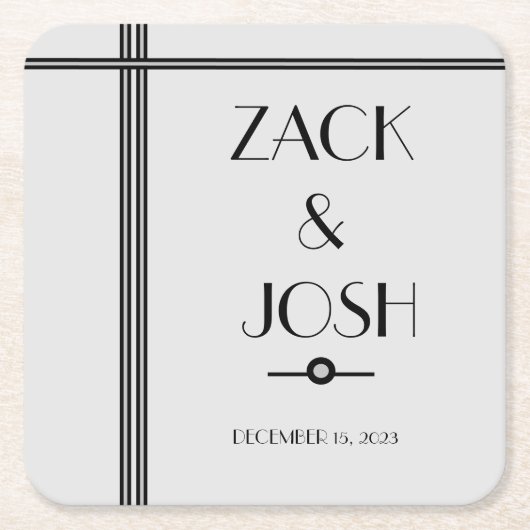 黒男らしとグレー結婚の スクエアペーパーコースター (正面)
