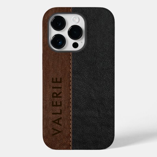 黒男らしと茶色のヴィンテージフェイクレザーケース –  Case-Mate iPhoneケース (裏面)